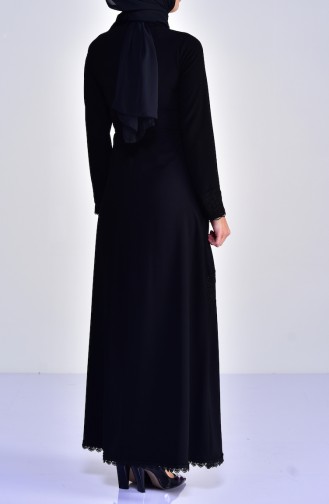 Dantel Detaylı Elbise 5009-01 Siyah 5009-01