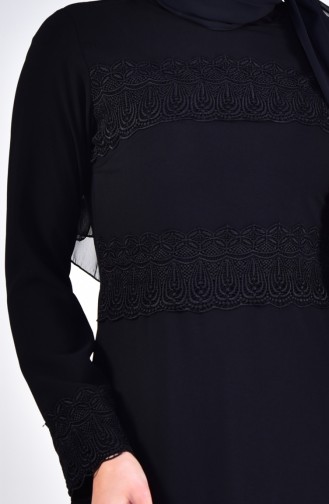 Dantel Detaylı Elbise 5009-01 Siyah