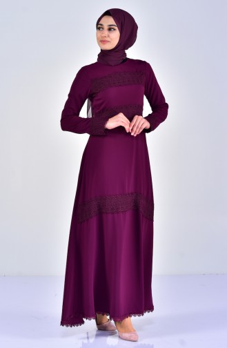فستان بتفاصيل من الدانتيل 5009-02 لون ارجواني 5009-02