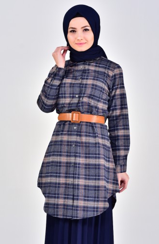 MIHRISAH Plaid Tunic 2467-01 Mink 2467-01