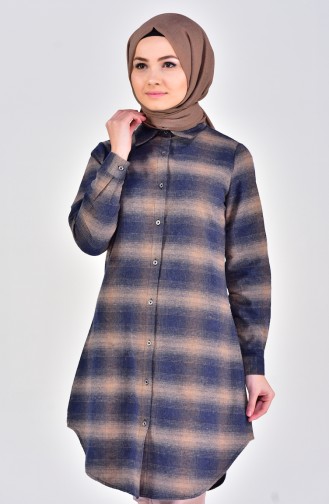 MIHRISAH Plaid Patterned Tunic 2469-01 Mink 2469-01