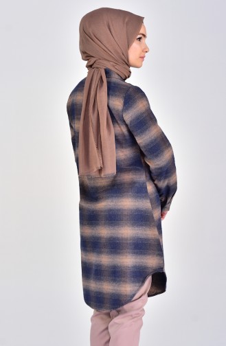 MIHRISAH Plaid Patterned Tunic 2469-01 Mink 2469-01