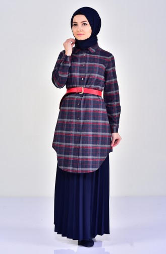 MIHRISAH Plaid Tunic 2470-01 Claret Red 2470-01