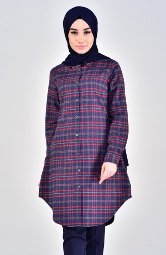 MIHRISAH Plaid Tunic 2471-03 Claret Red 2471-03