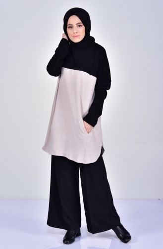 Wide Leg Trouser with Zipper Black 3095-02