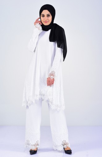 Laced Tunic Trousers Double Suit 7205-05 White 7205-05