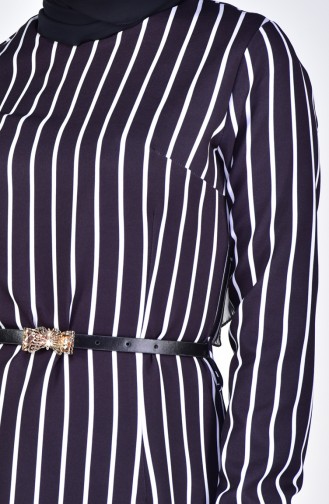 Striped Belt Dress 5002-03 Black 5002-03