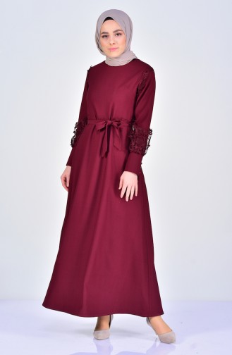 فستان بتصميم حزام للخصر مُزين بالدانتيل 5012-03 لون ارجواني 5012-03