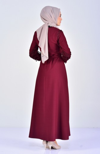 فستان بتصميم حزام للخصر مُزين بالدانتيل 5012-03 لون ارجواني 5012-03