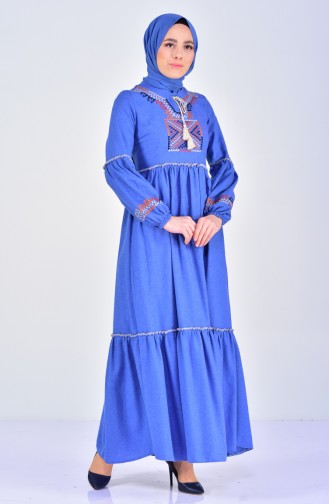 Nakışlı Elbise 2004-01 Mavi