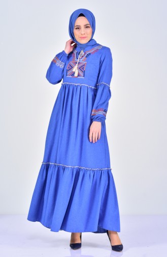 Nakışlı Elbise 2004-01 Mavi