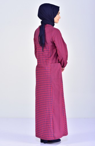 فستان مُربعات بتصميم ياقة قميص 2029-01 لون خمري 2029-01