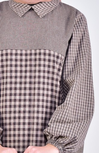 Shirt Collar Checkered Dress 2029-03 Brown 2029-03