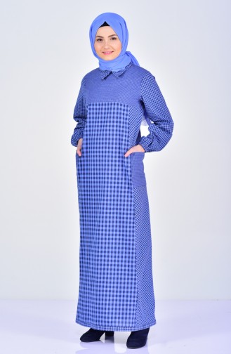 فستان مُربعات بتصميم ياقة قميص 2029-04 لون ازرق 2029-04