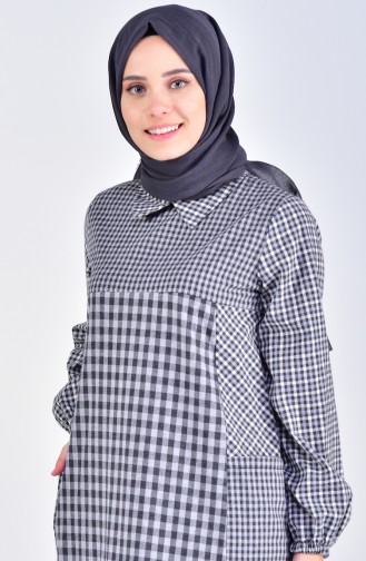 Shirt Collar Checkered Dress 2029-05 Black 2029-05