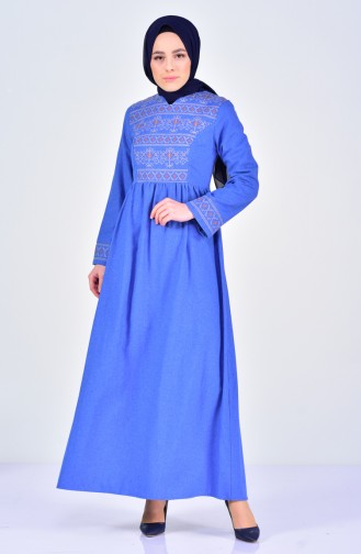 Embroidered Dress 2032-02 Blue 2032-02