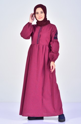 فستان مُطرز عند اكمام 2033-02 لون احمر 2033-02