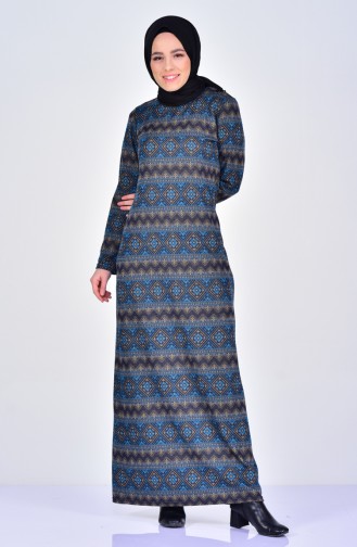 TUBANUR Ethnic Patterned Dress 2998-04 Petrol 2998-04