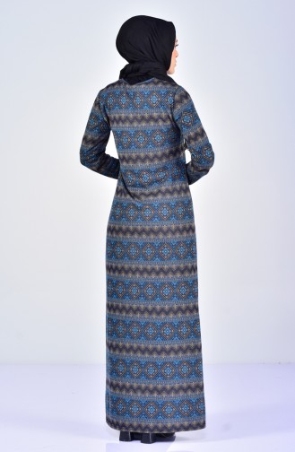 TUBANUR Ethnic Patterned Dress 2998-04 Petrol 2998-04