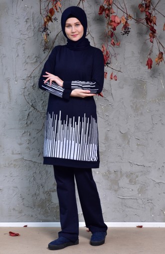 Striped Tracksuit Suit 0395A-01 Navy 0395A-01