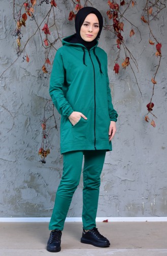 Zippered Tracksuit Suit 18108-07 Emerald Green 18108-07