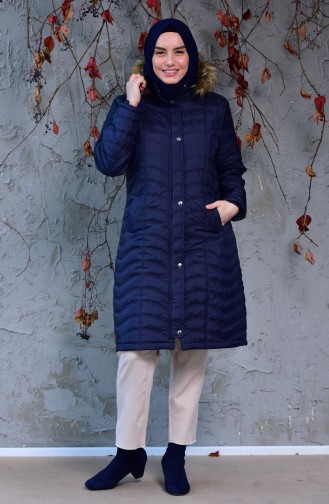 Manteau Matelassé de Grande Taille 3017-05 Bleu Marine 3017-05