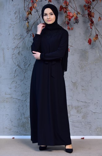 İncili Kuşaklı Elbise 5008-01 Siyah 5008-01