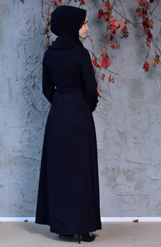 İncili Kuşaklı Elbise 5008-01 Siyah 5008-01