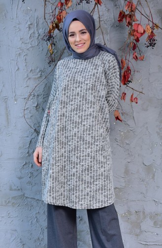 Desenli Tunik 7712-01 Gri