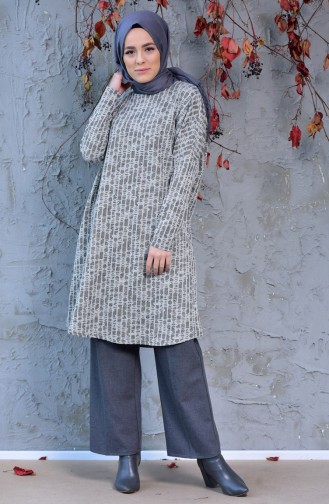 Desenli Tunik 7712-01 Gri