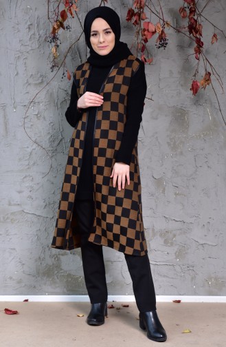 iLMEK Knitwear Checkered Vest 5200-01 Black Taba 5200-01