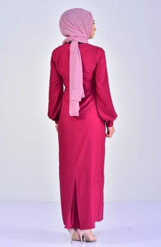 Balloon Sleeve Plain Dress 7207-03 Fuchsia 7207-03