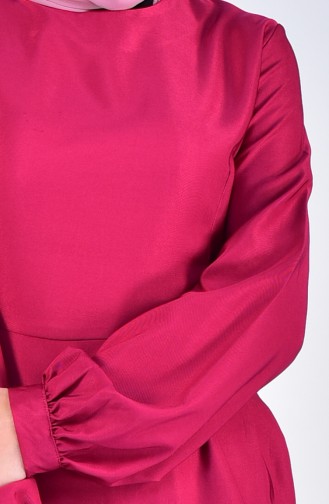 Balloon Sleeve Plain Dress 7207-03 Fuchsia 7207-03