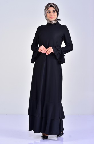 Volanlı Elbise 0362-03 Siyah