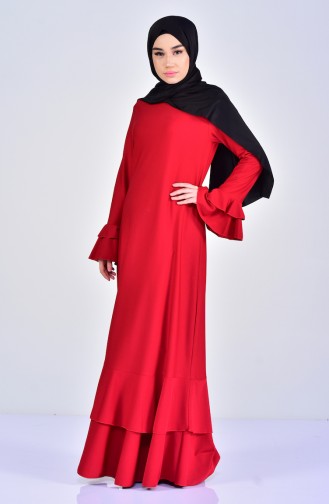 إي أف إي فستان بتصميم اكمام طبقات 0362-04 لون خمري 0362-04