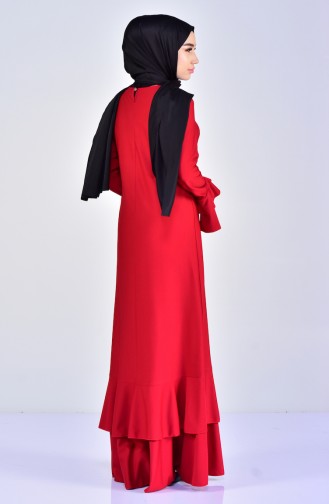 إي أف إي فستان بتصميم اكمام طبقات 0362-04 لون خمري 0362-04