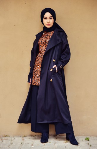 Bat Sleeve Trench Coat 90002-07 Navy Blue 90002-07