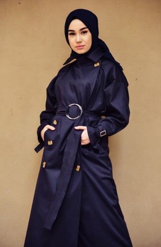 Bat Sleeve Trench Coat 90002-07 Navy Blue 90002-07