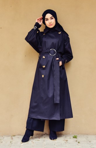 Trench Coat Manches Chauve Souris 90002-07 Bleu Marine 90002-07