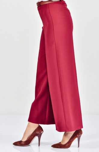Belted Wide leg Pants 1511-01 Claret Red 1511-01