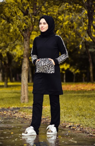 Sefamerve Leopard Patterned Tracksuit 1404-01 Black 1404-01