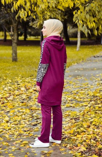 Sefamerve Leopard Patterned Tracksuit Suit 1404-03 Purple 1404-03
