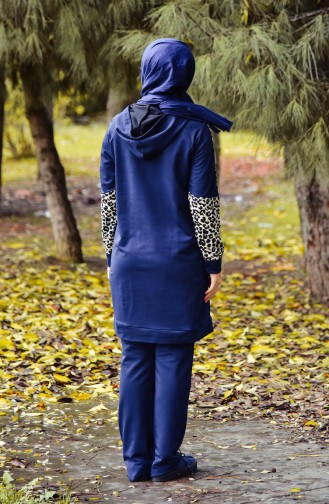 Sefamerve Leopard Patterned Tracksuit Suit 1404-02 Navy 1404-02