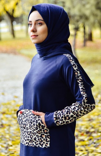 Sefamerve Leopard Patterned Tracksuit Suit 1404-02 Navy 1404-02