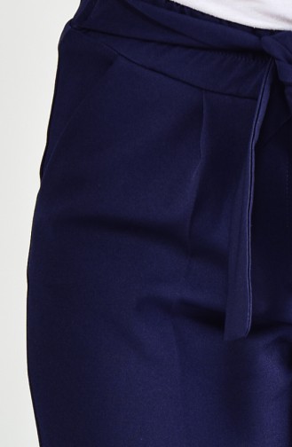 Belted Straight Trousers 1513-01 Navy Blue 1513-01