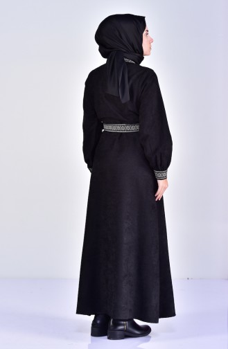 Winter Kleid mit Gürtel 2030-01 Schwarz 2030-01