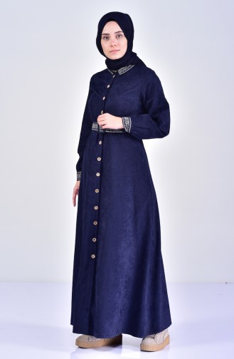Kemerli Kışlık Elbise 2030-02 Lacivert