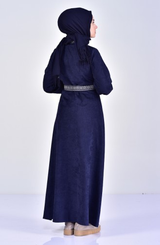 Kemerli Kışlık Elbise 2030-02 Lacivert