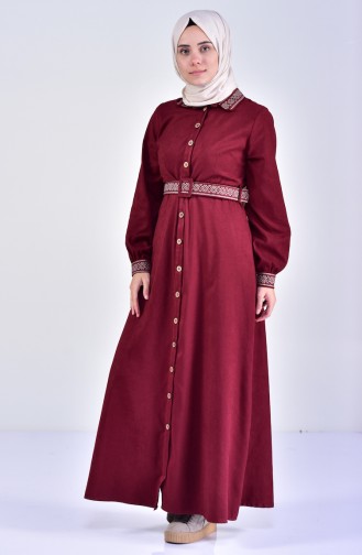 Kemerli Kışlık Elbise 2030-03 Bordo