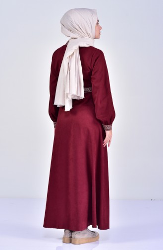 Winter Kleid mit Gürtel 2030-03 Weinrot 2030-03